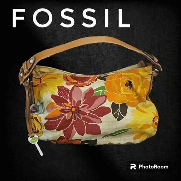 VTG 1970s FOSSIL Floral Canvas Boho Carpet Key-per Shoulder Bag - Picture 1 of 12